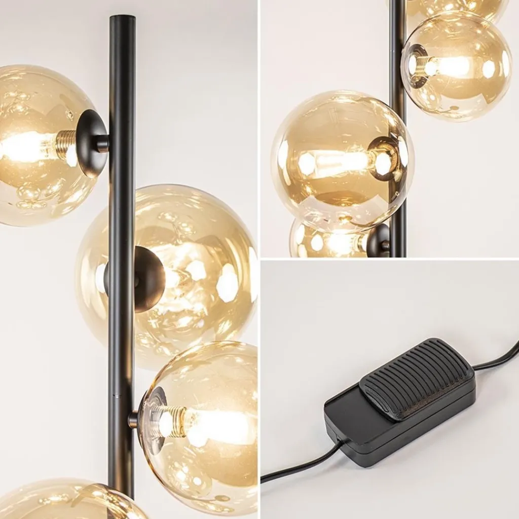 Straluma Art Deco vloerlamp zwart met amber glazen bollen> Woonkamerlampen|Vloerlampen