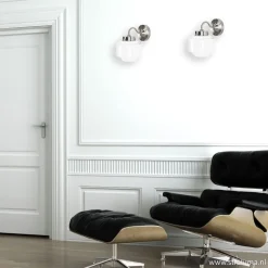 Straluma Art Deco wandlamp staal met wit glas><noscript><img width=