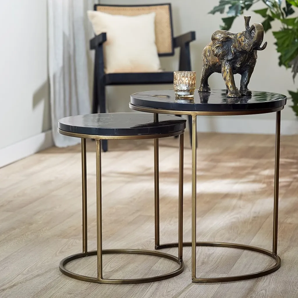 Straluma Bijzettafel Sobrina set van 2 zwart/antiek brons> Light and Living|Bijzettafels