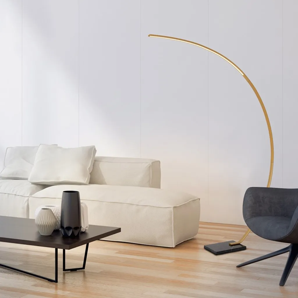 Straluma Chique LED vloerlamp goud met zwart marmer> Vloerlampen|Booglampen