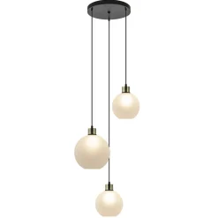 Straluma Chique 3-lichts hanglamp rond zwart-goud + opaal glas> Eettafellampen|Pendel Lampen