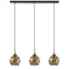 Straluma Chique 3-lichts hanglamp zwart/goud met amber glas> Eettafellampen|Pendel Lampen