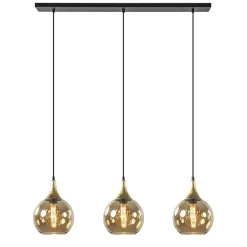 Straluma Chique 3-lichts hanglamp zwart/goud met amber glas> Eettafellampen|Pendel Lampen