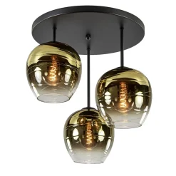 Straluma Chique 3-lichts plafondlamp zwart met goud glas> Klassieke Verlichting|Woonkamerlampen
