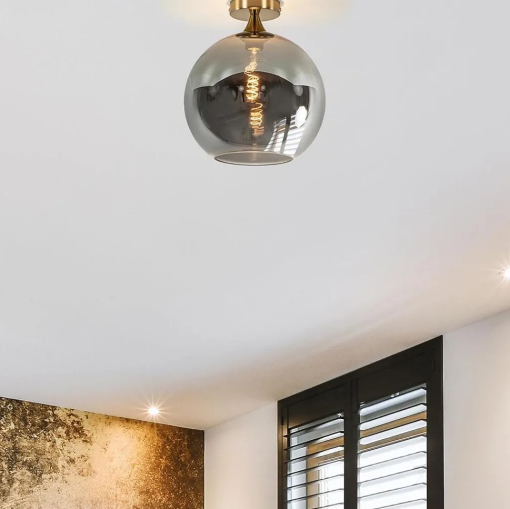 Straluma Chique plafondlamp goud met smoke/titanium glazen bol> Plafondlampen|Luxe Verlichting