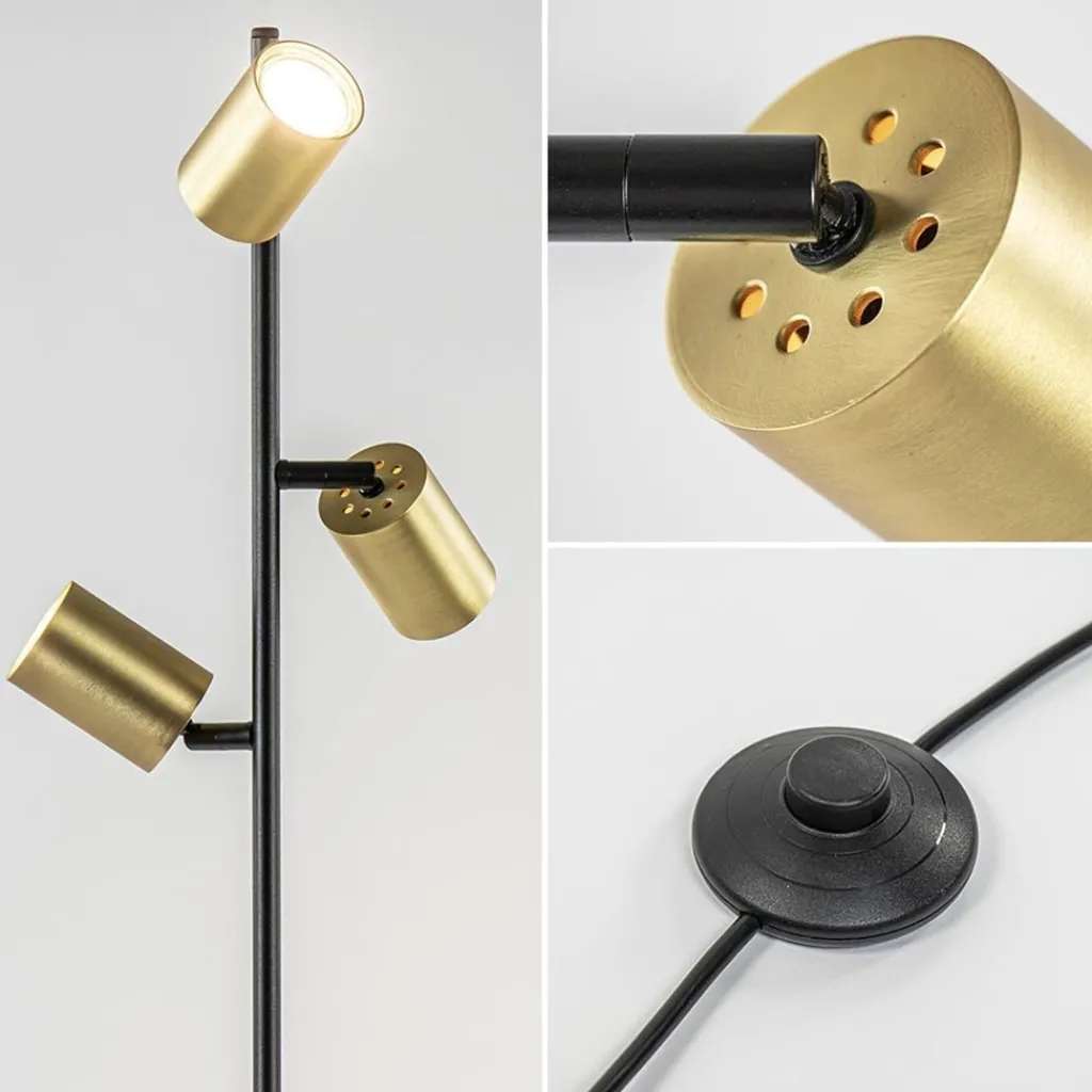 Straluma Chique staande lamp mat zwart met gouden spots> Vloerlampen|Leeslampen
