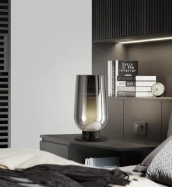 Straluma Chique tafellamp zwart marmer met smoke glazen kap><noscript><img width=