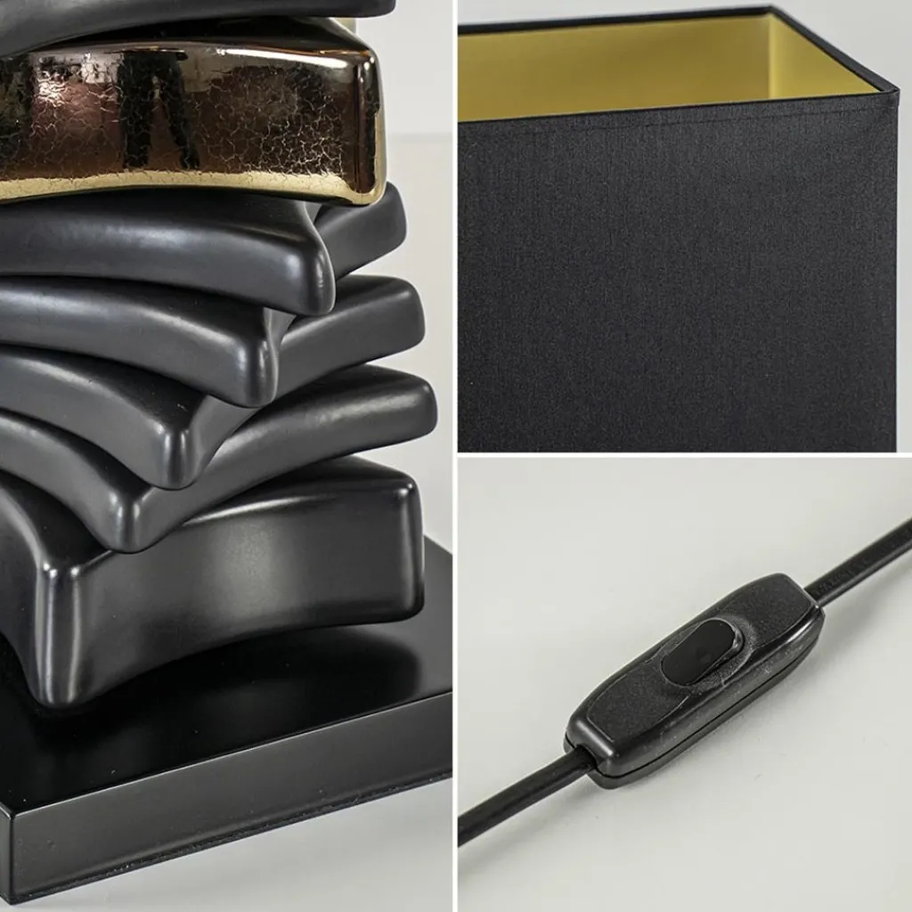 Straluma Chique tafellamp zwart met goud en rechthoekige kap> Schemerlampen|Woonkamerlampen