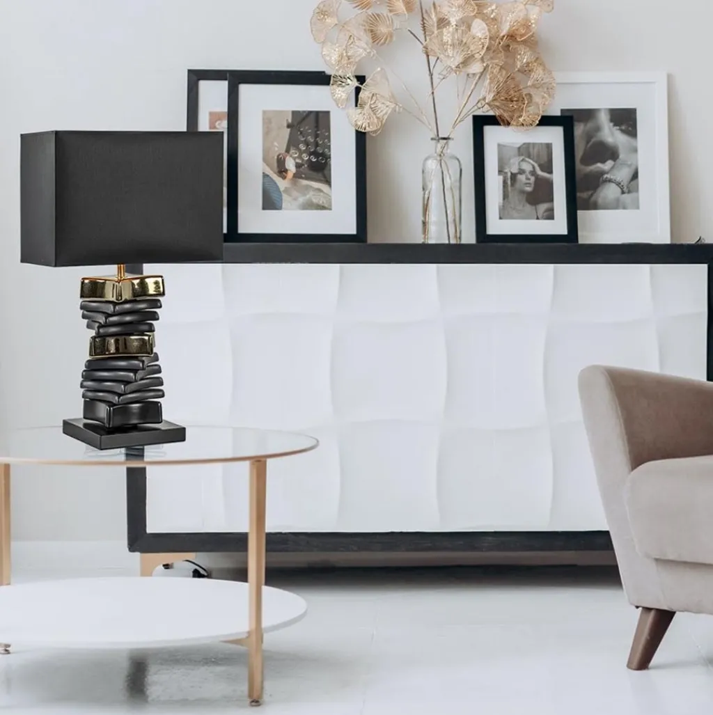 Straluma Chique tafellamp zwart met goud en rechthoekige kap> Schemerlampen|Woonkamerlampen