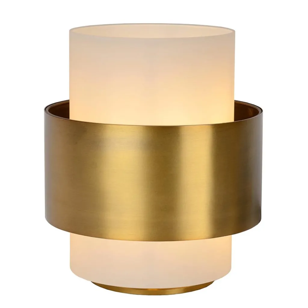 Straluma Cilinder tafellamp mat goud mat opaal glas> Tafellampen|Klassieke Verlichting