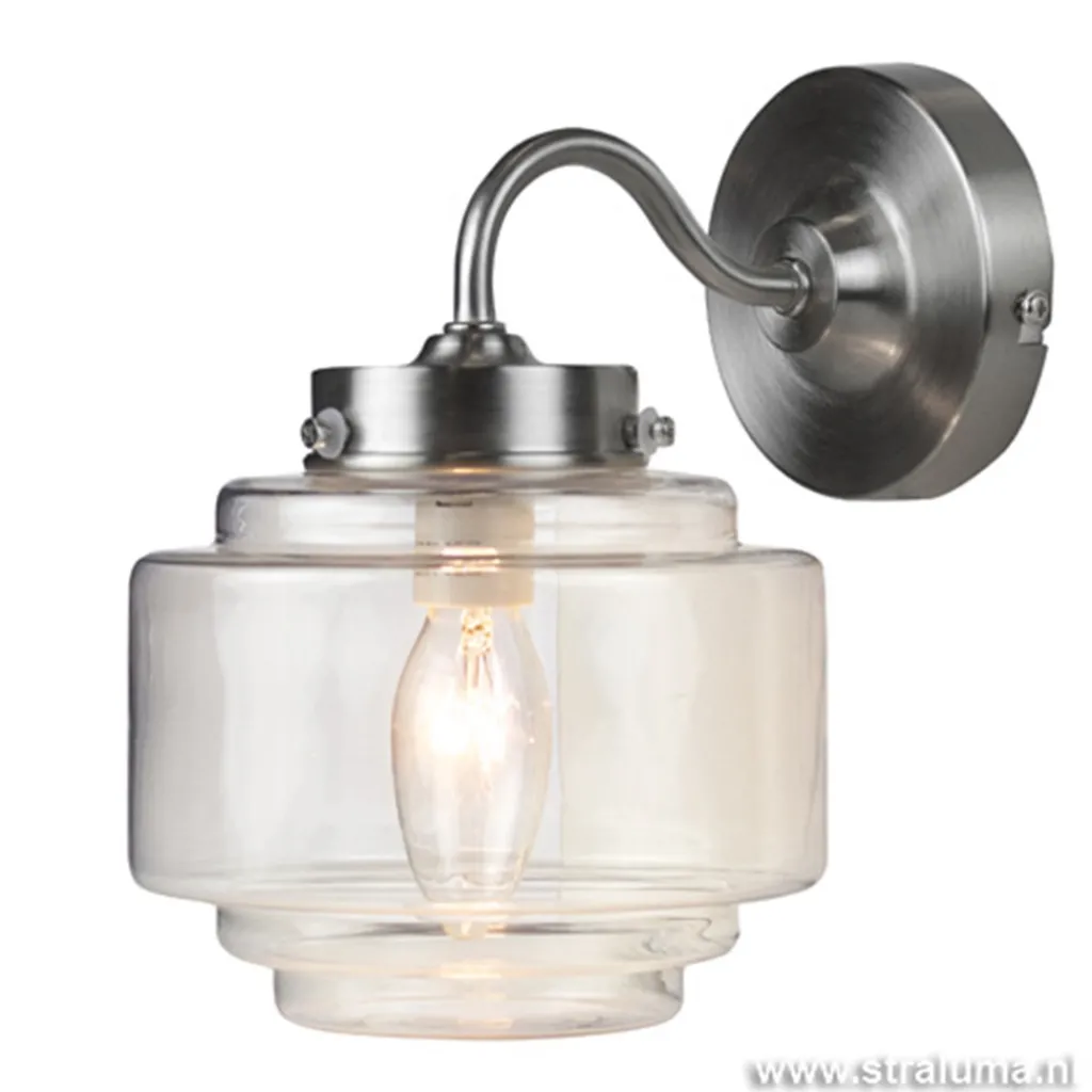 Straluma Deco wandlamp staal met helder glas> Woonkamerlampen|Slaapkamerlampen