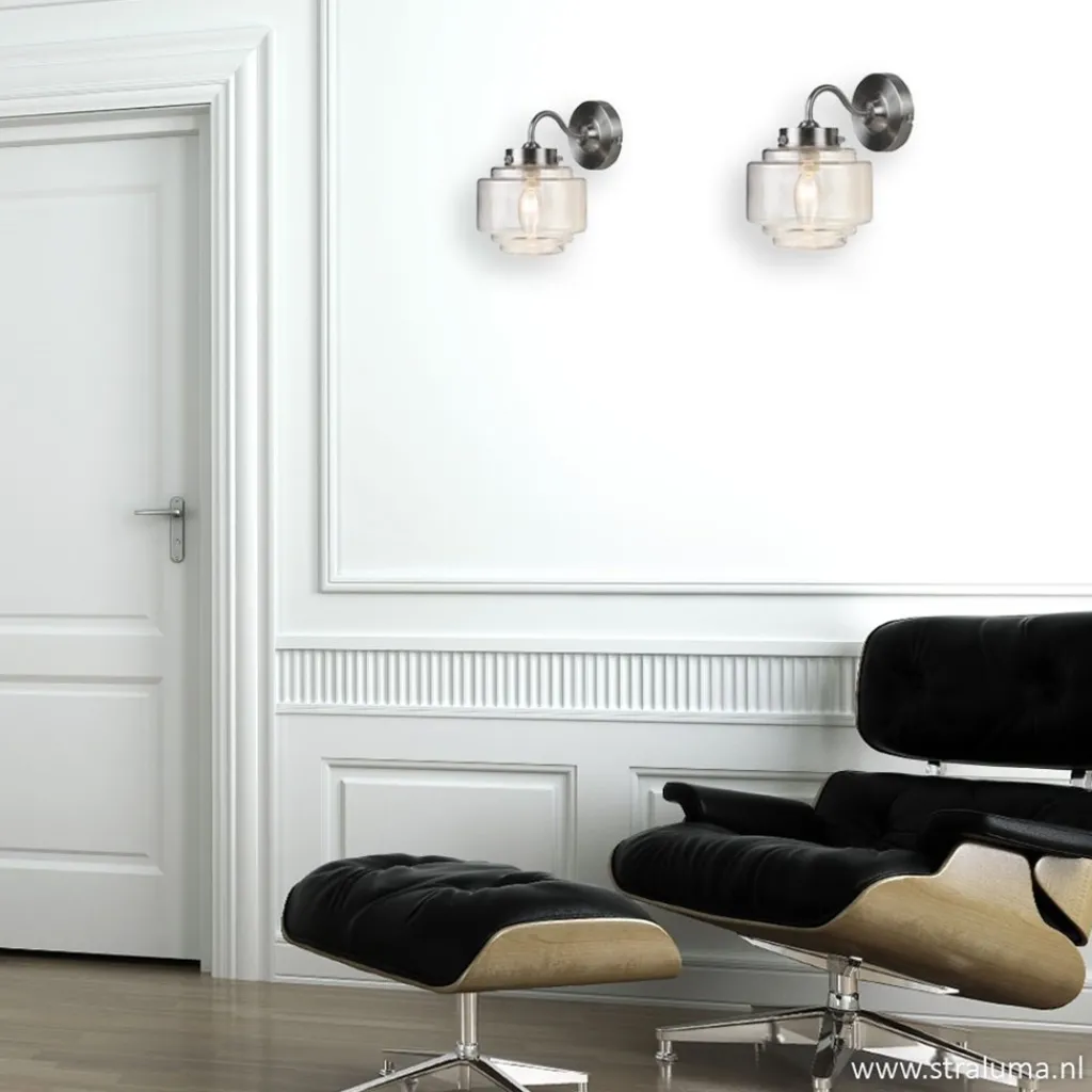 Straluma Deco wandlamp staal met helder glas> Woonkamerlampen|Slaapkamerlampen