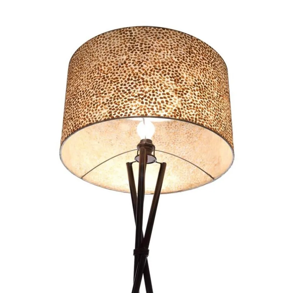Straluma Driepoot schelpen vloerlamp zwart met bruin en goud> Vloerlampen|Schelpenlampen