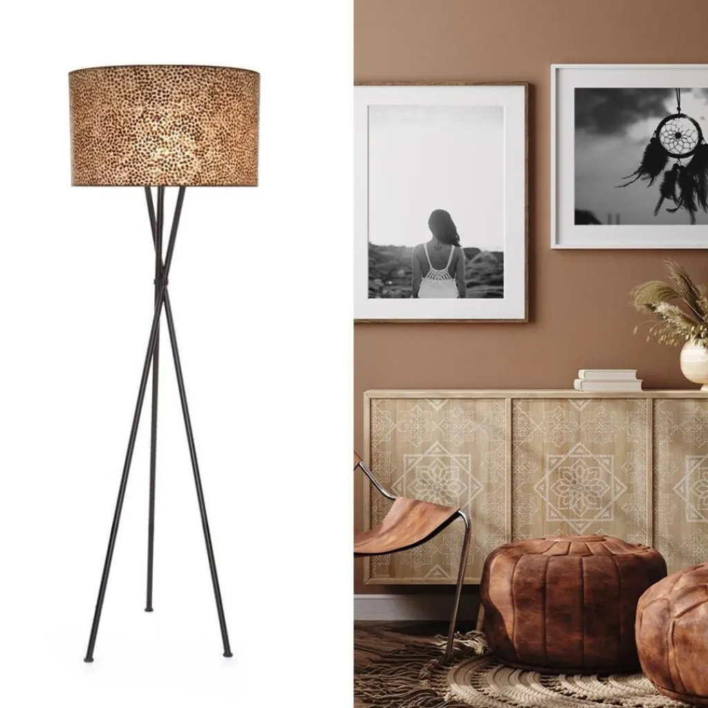 Straluma Driepoot schelpen vloerlamp zwart met bruin en goud> Vloerlampen|Schelpenlampen