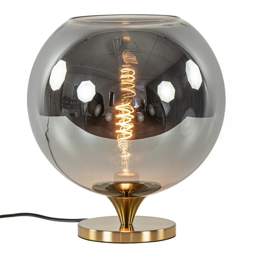 Straluma Globe tafellamp smoke/titanium met gouden voet> Tafellampen|Luxe Verlichting