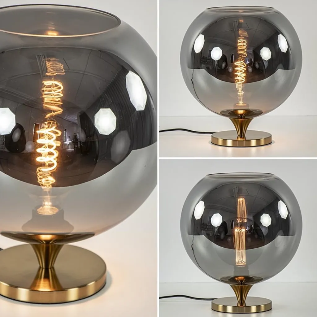 Straluma Globe tafellamp smoke/titanium met gouden voet> Tafellampen|Luxe Verlichting