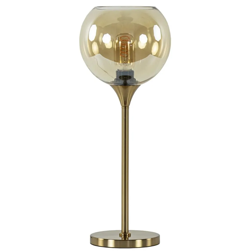Straluma Gouden tafellamp met amber glazen bol 20 cm> Tafellampen|Klassieke Verlichting