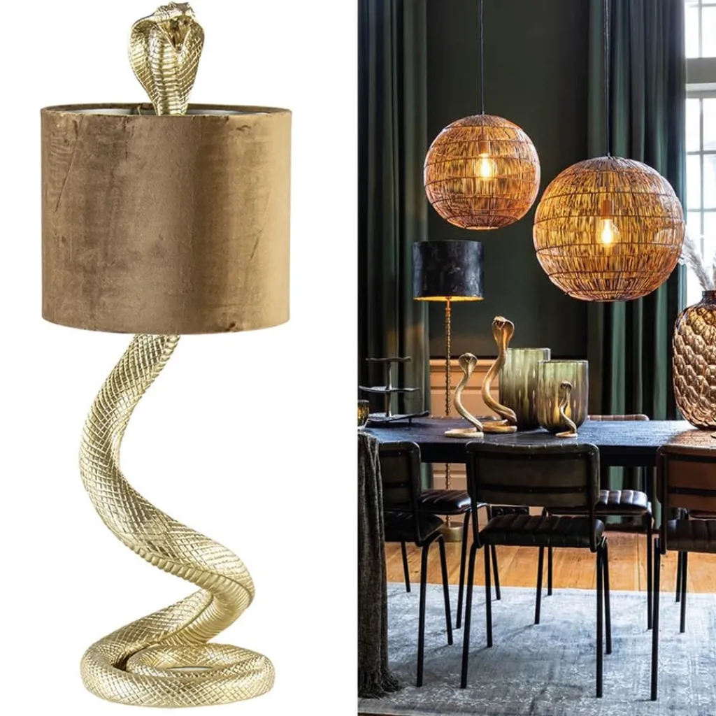 Straluma Gouden tafellamp Snake met velours kap> Tafellampen|Light and Living
