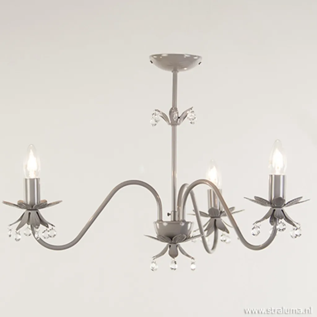 Straluma Grijze kroonluchter met bloem/kristal> Kinderlampen|Tienerkamerlampen