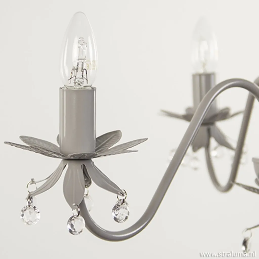 Straluma Grijze kroonluchter met bloem/kristal> Kinderlampen|Tienerkamerlampen