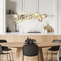 Straluma Grote hanglamp goud met amber/smoke glazen bollen><noscript><img width=