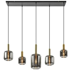 Straluma Grote hanglamp Lekar 5-lichts antiek brons met smoke glas> Eettafellampen|Light and Living