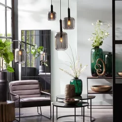 Straluma Grote hanglamp Lekar zwart met smoke glas><noscript><img width=