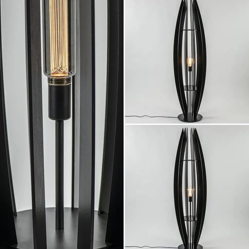 Straluma Grote houten vloerlamp mat zwart> Vloerlampen|Botanische Verlichting