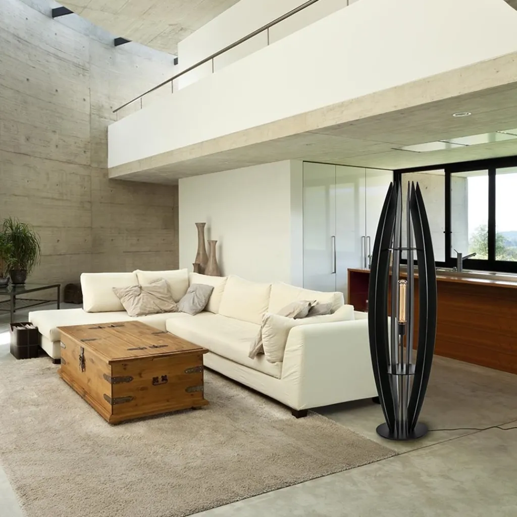 Straluma Grote houten vloerlamp mat zwart> Vloerlampen|Botanische Verlichting