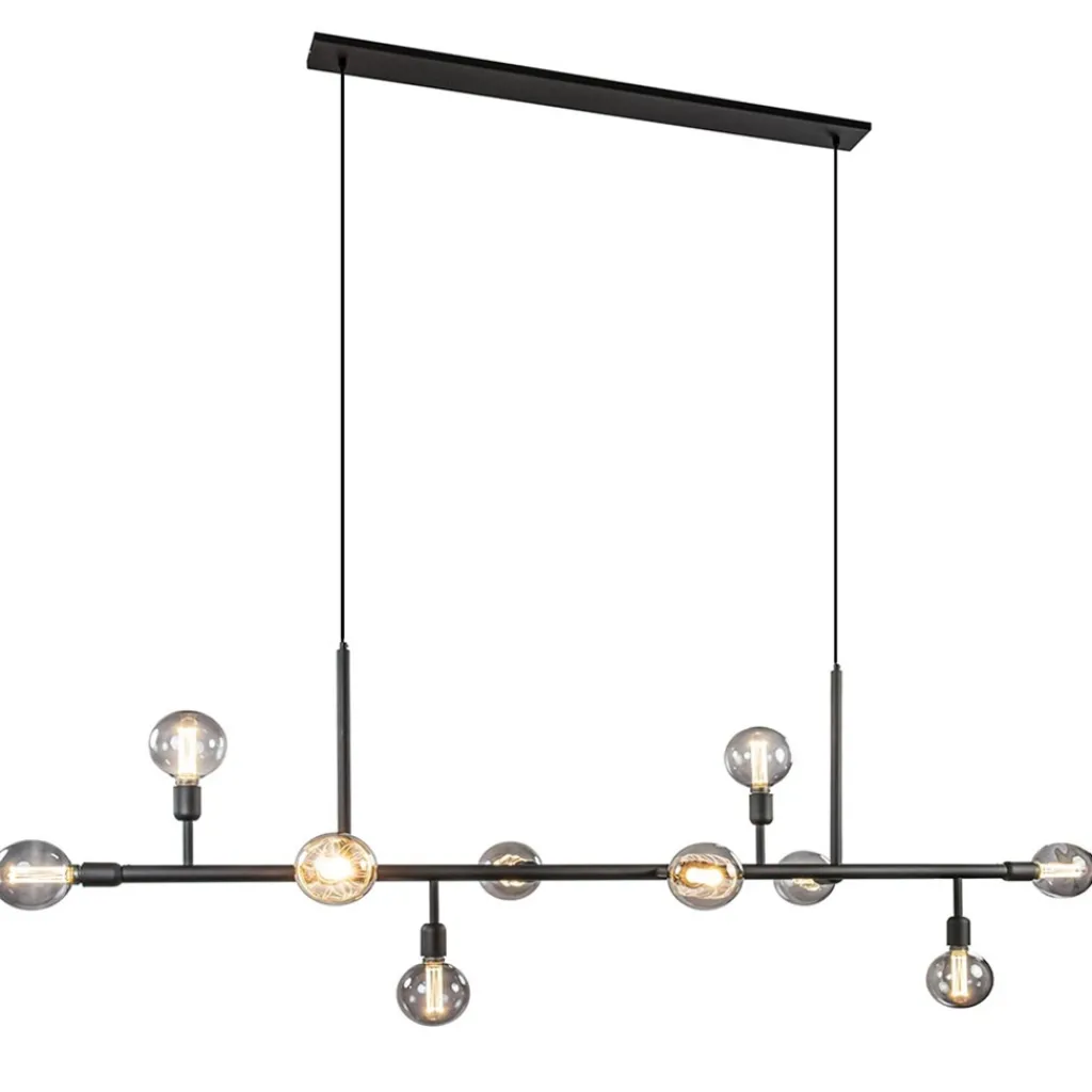 Straluma Grote 10-lichts eettafelhanglamp zwart exclusief lichtbronnen> Eettafellampen|Keukenverlichting