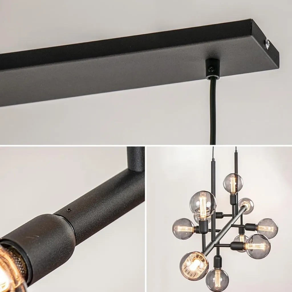 Straluma Grote 10-lichts eettafelhanglamp zwart exclusief lichtbronnen> Eettafellampen|Keukenverlichting