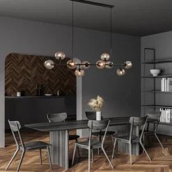 Straluma Grote 10-lichts hanglamp mat zwart met smoke glazen bollen><noscript><img width=