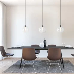 Straluma Grote 3-lichts hanglamp met helder glas en zwarte balk><noscript><img width=