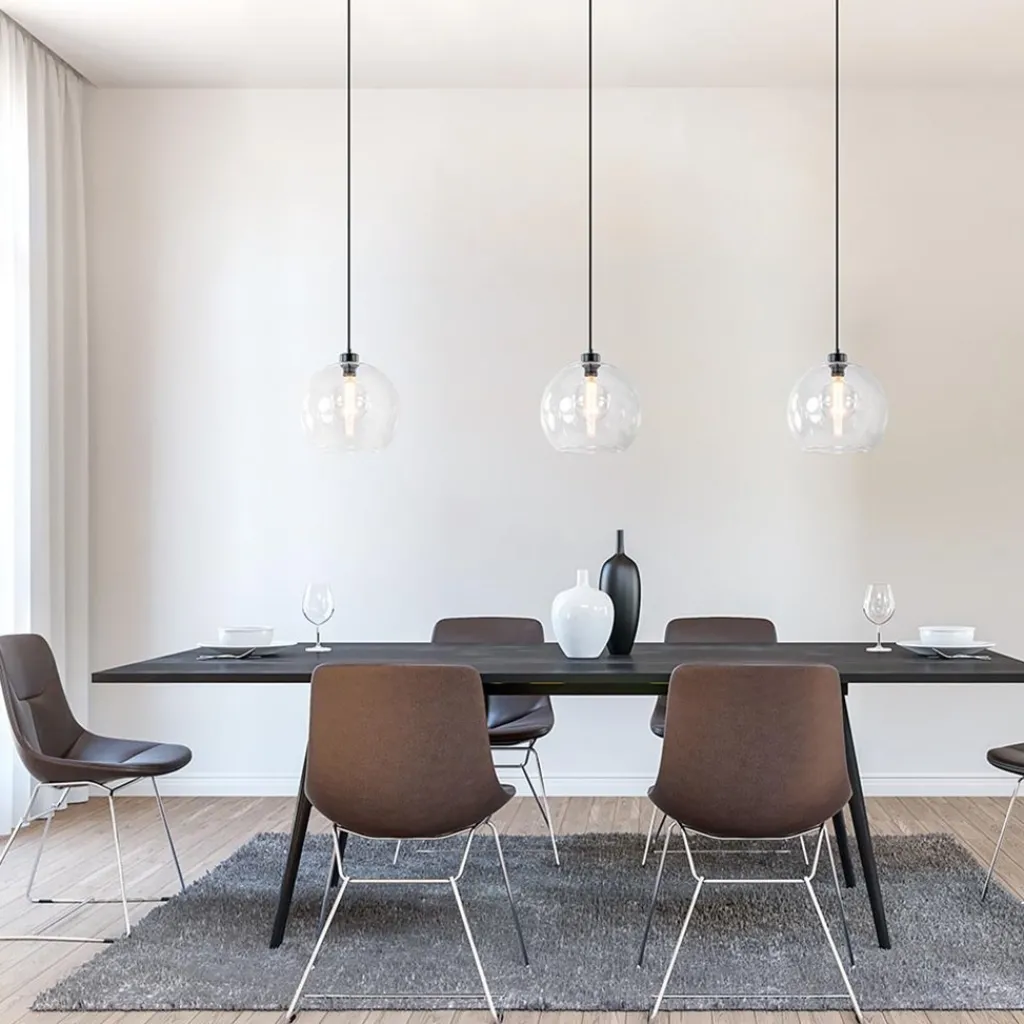 Straluma Grote 3-lichts hanglamp met helder glas en zwarte balk> Eettafellampen|Pendel Lampen