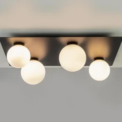 Straluma Grote plafondlamp rechthoekig zwart met witte bollen> Plafondlampen|Retro Verlichting