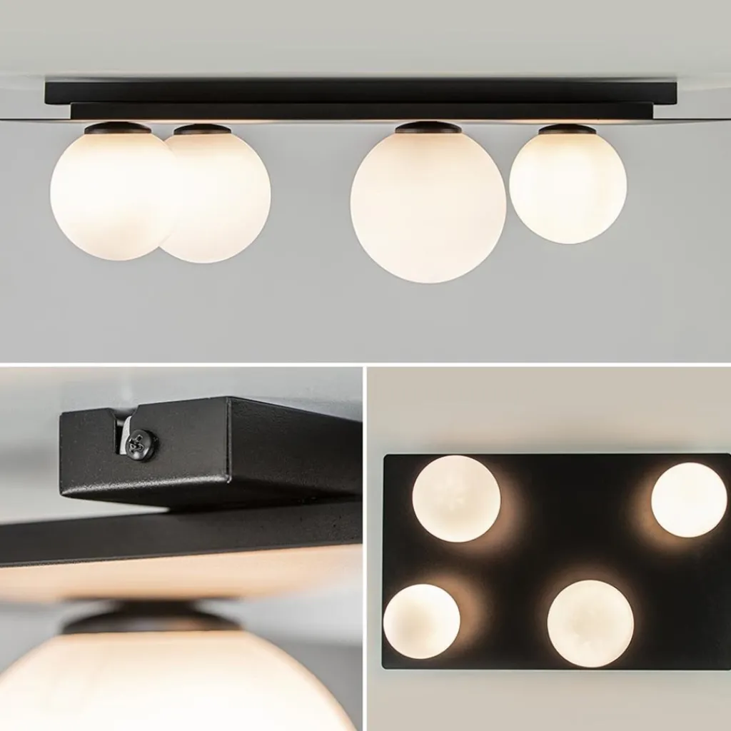 Straluma Grote plafondlamp rechthoekig zwart met witte bollen> Plafondlampen|Retro Verlichting