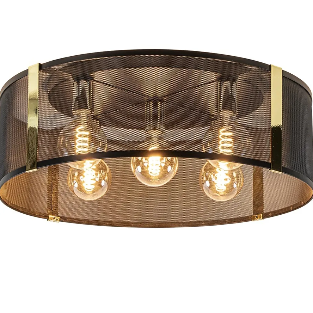 Straluma Grote ronde plafondlamp zwart gaas met goud> Plafondlampen|Lifestyle Verlichting