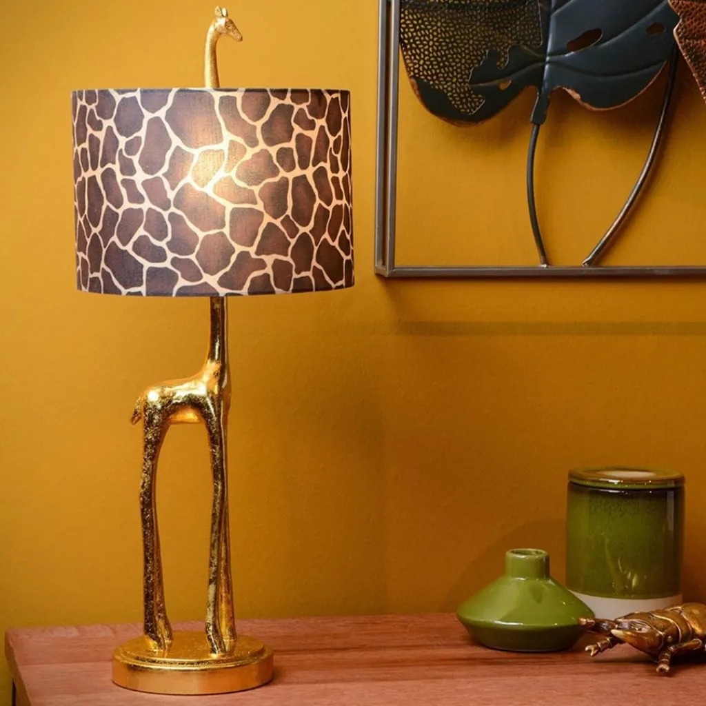Straluma Grote tafellamp Giraf goud met bruine kap> Tafellampen|Schemerlampen
