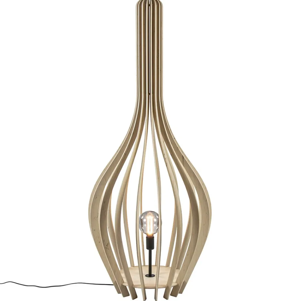 Straluma Grote vloerlamp kegel naturel hout met zwart> Vloerlampen|Botanische Verlichting