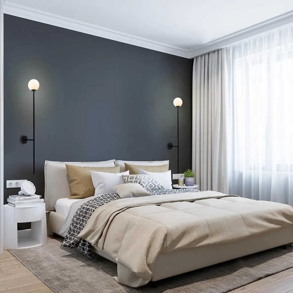 Straluma Grote wandlamp mat zwart met witte glazen bol> Wandlampen|Industriële Verlichting