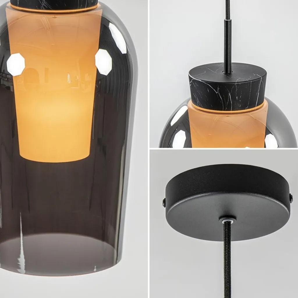 Straluma Hanglamp 1 lichts zwart/marmer met smoke glas> Hanglampen|Eettafellampen