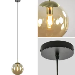 Straluma Hanglamp amber glazen bol 25 cm met messing> Woonkamerlampen|Slaapkamerlampen
