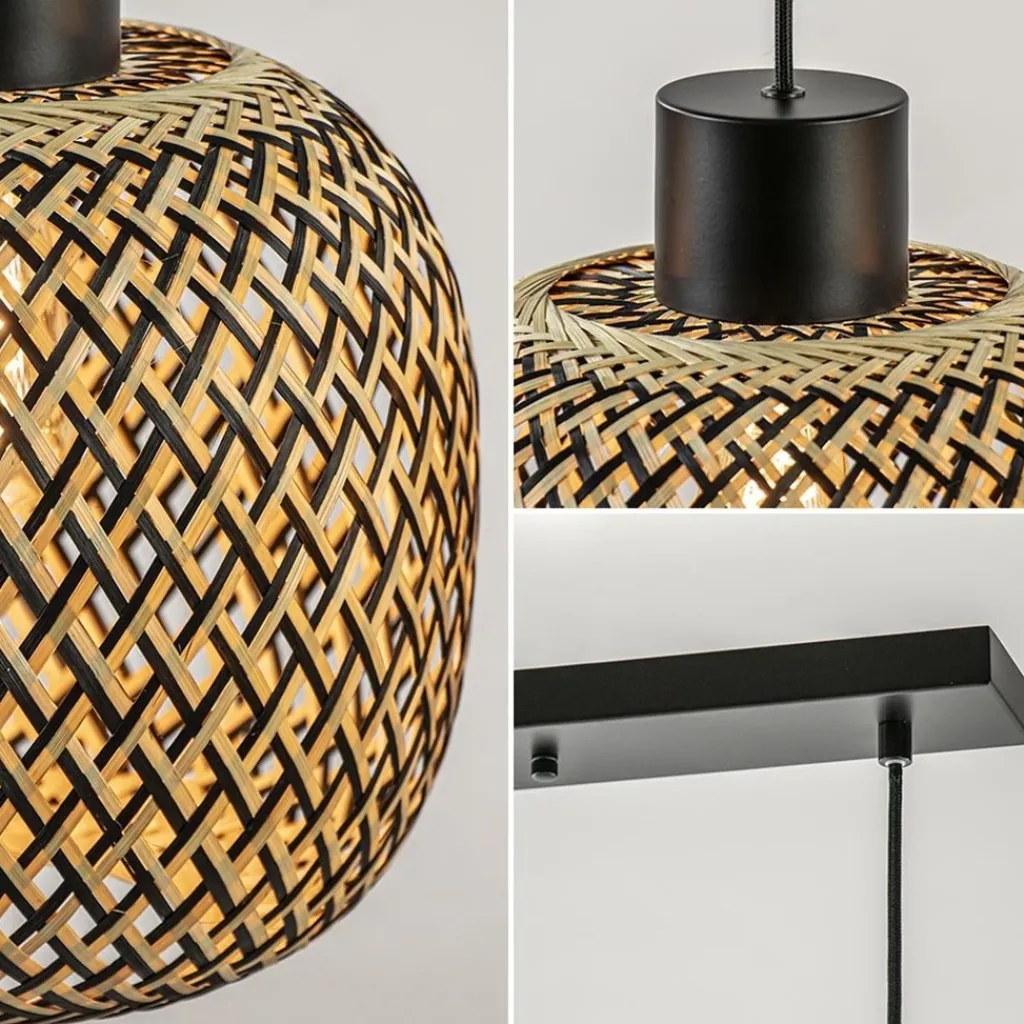 Straluma Hanglamp balk 3L zwart + bamboe> Eettafellampen|Keukenverlichting