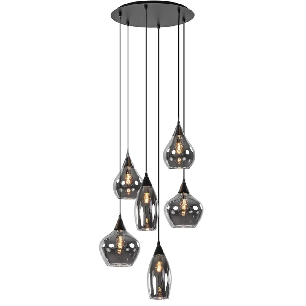 Straluma Hanglamp Cambio 6L zwart + smoke glas mix> Eettafellampen|Keukenverlichting