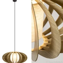 Straluma Hanglamp 64cm houten lamellen+linnen kap><noscript><img width=