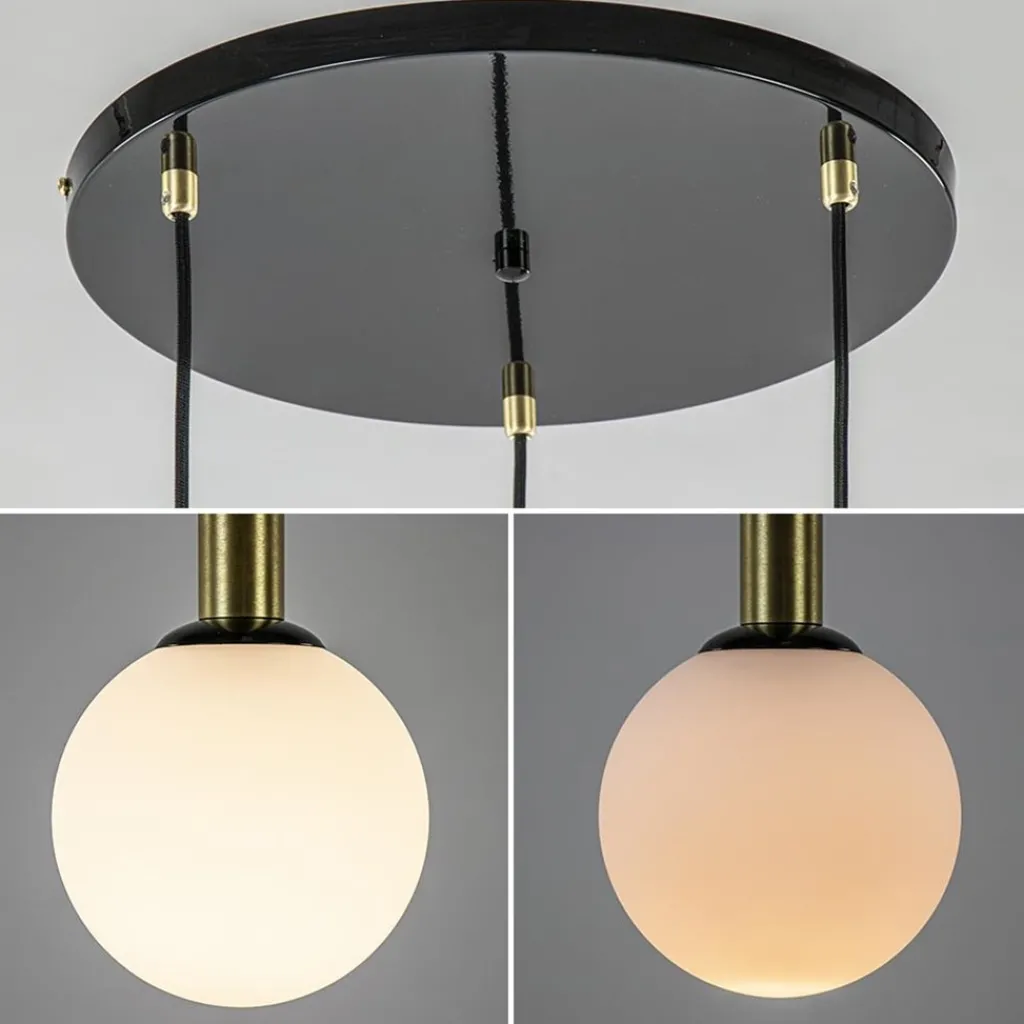 Straluma Hanglamp Globe 3L rond zwart/goud/wit> Eettafellampen|Keukenverlichting