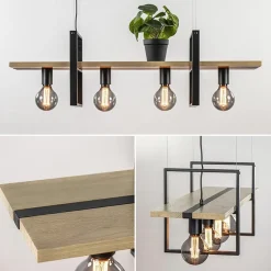 Straluma Hanglamp 4L zwart met houten planken><noscript><img width=