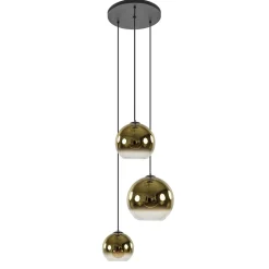 Straluma Hanglamp 3-lichts rond zwart met goud gradient glas> Hanglampen|Eettafellampen