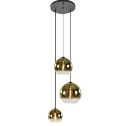 Straluma Hanglamp 3-lichts rond zwart met goud gradient glas> Hanglampen|Eettafellampen