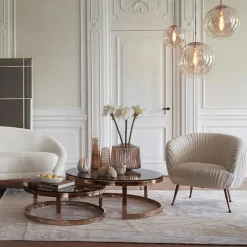 Straluma Hanglamp Medina satin gold/amber glas 40cm><noscript><img width=